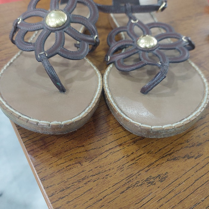 Louis Vuitton Brown Leather Fidji Flower Sandals | Pre Loved |