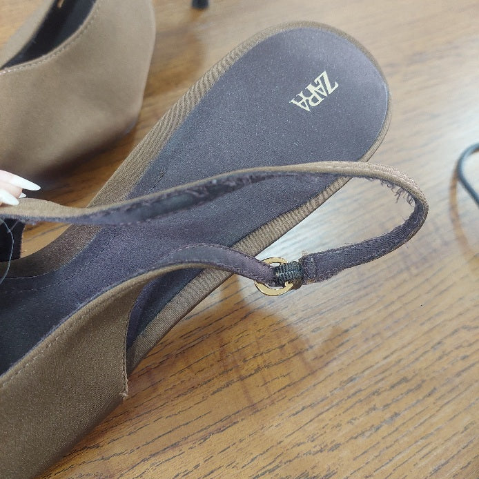 Zara Brown Satin Slingback Heels | Gently Used |