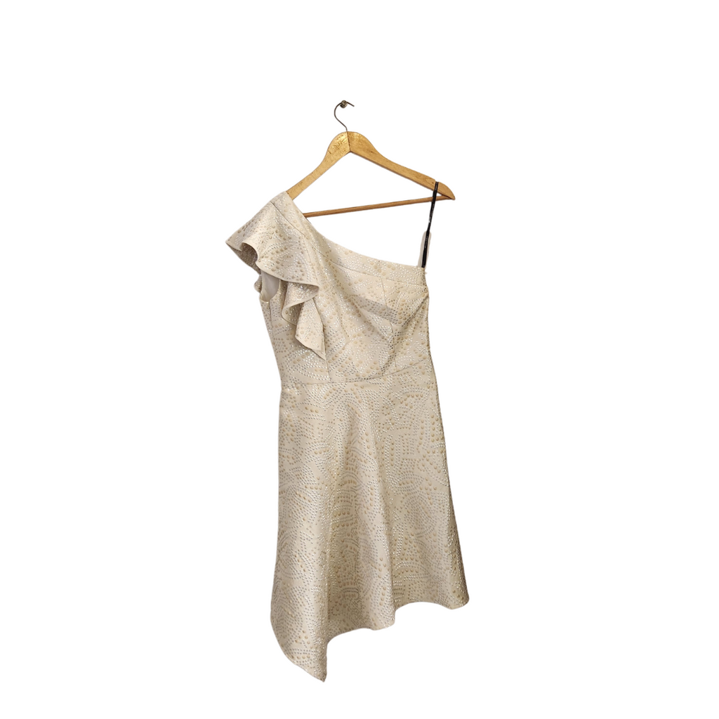 Karen Millen Cream Metallic Stud Off-shoulder Dress | Brand New |