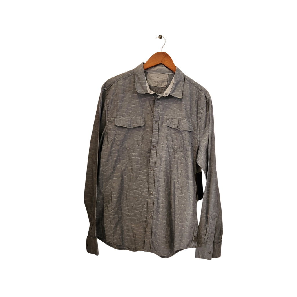 Calvin Klein Jeans Men's Grey Snap-button Collared Shirt | Brand New |