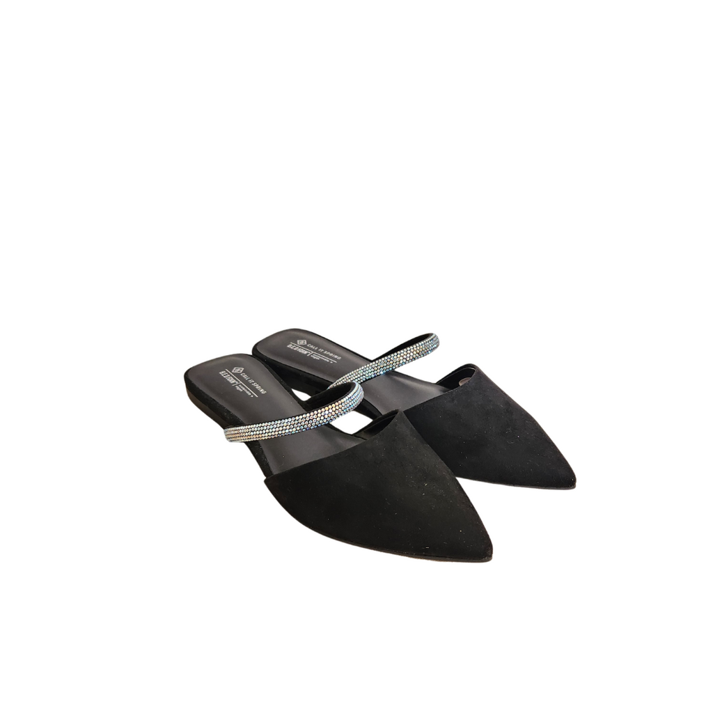 Call It Spring Black Suede 'Maddy Strap Detail' Mules | Brand New |
