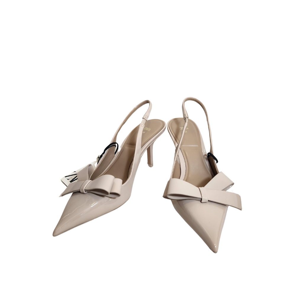 ZARA Taupe Pointed Bow Foamed Insole Heels | Brand New |