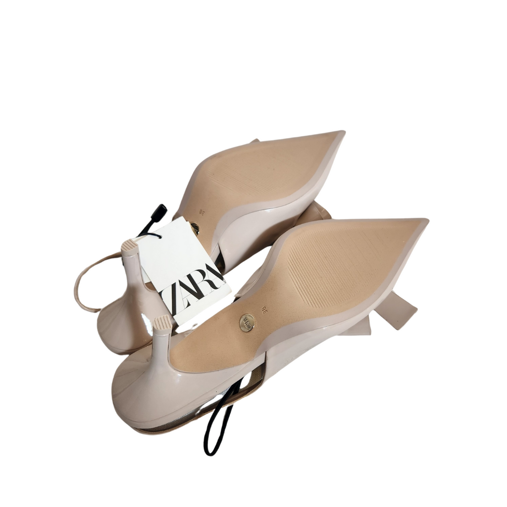 ZARA Taupe Pointed Bow Foamed Insole Heels | Brand New |