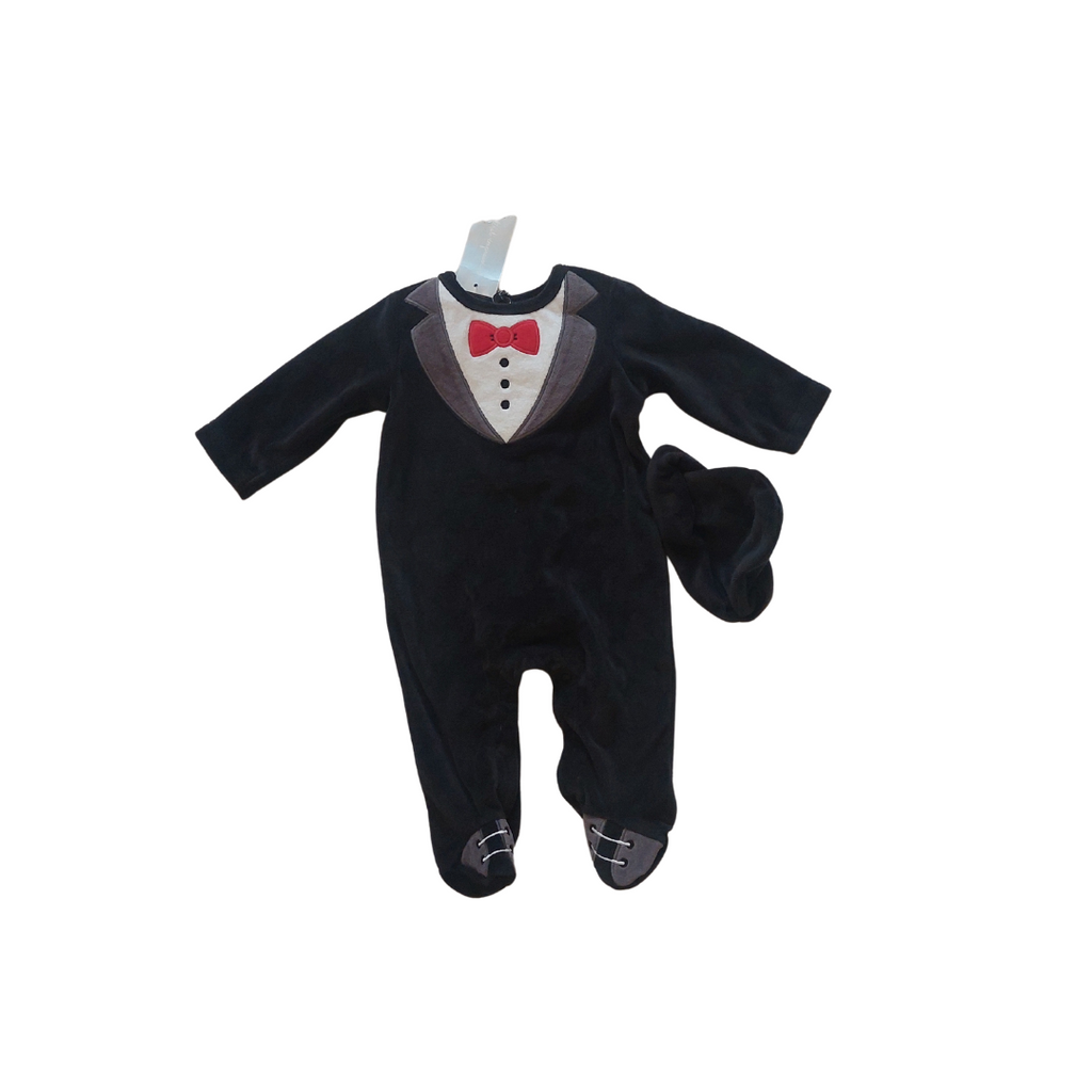 First Impressions Black Bow-tie Onesie with Hat (0-3 months) | Brand new |