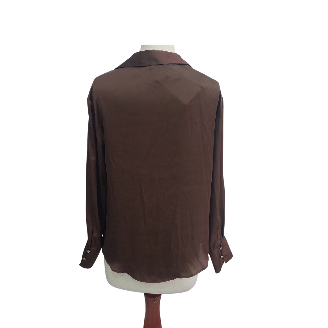 Zara Brown Satin Button Down Shirt | Brand New |