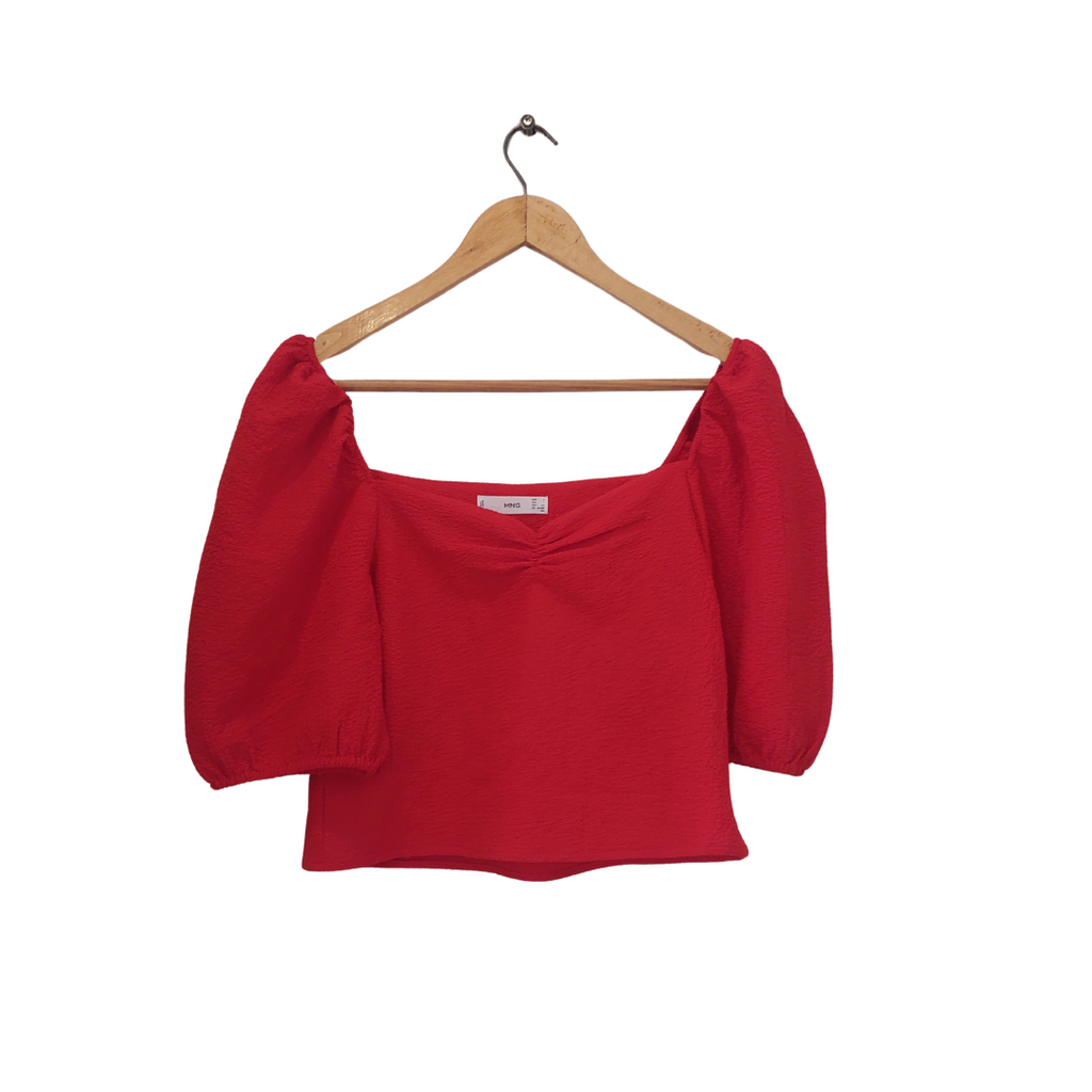 Mango Red Puff-sleeves Crop Top | Brand New |