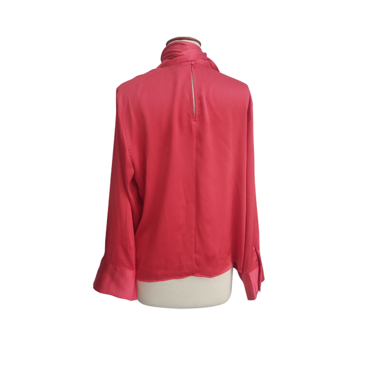 H&M Red Satin Tie Neck Top | Gently Used |