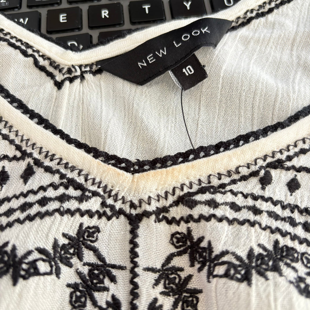 New Look White & Black Embroidered Sleeveless Top | Gently Used |