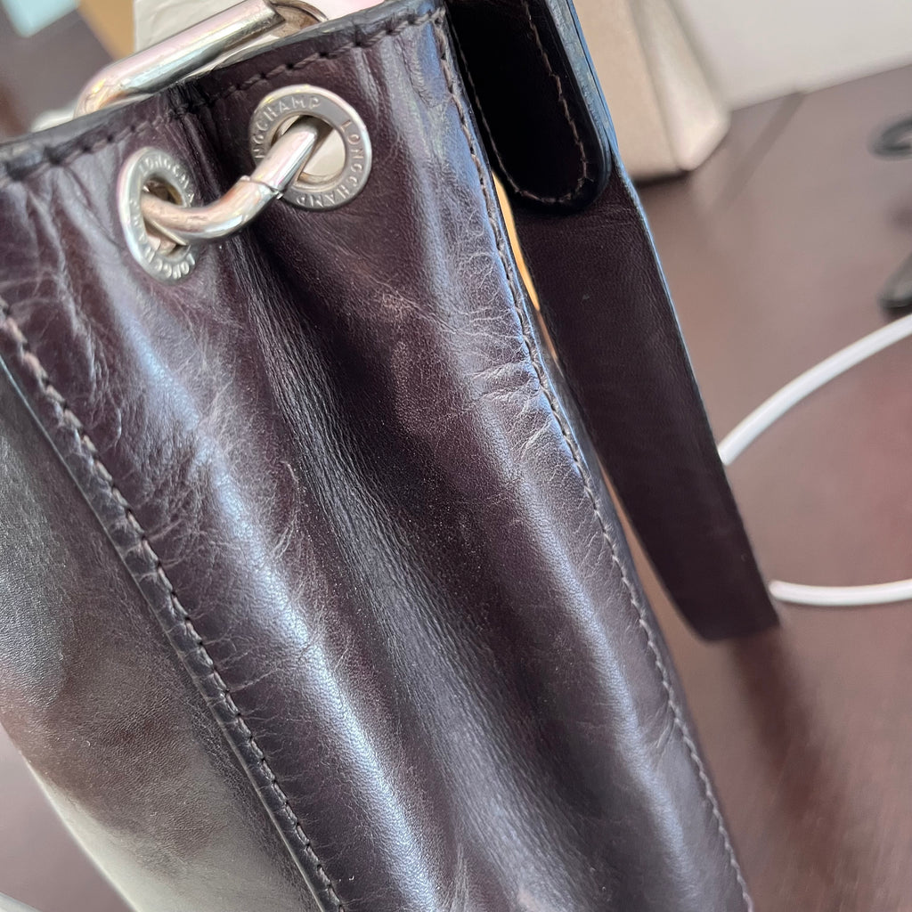 Longchamp Dark Brown Leather Crossbody Bag | Pre Loved |
