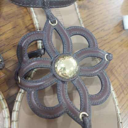 Louis Vuitton Brown Leather Fidji Flower Sandals | Pre Loved |