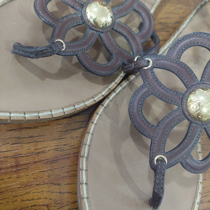 Louis Vuitton Brown Leather Fidji Flower Sandals | Pre Loved |