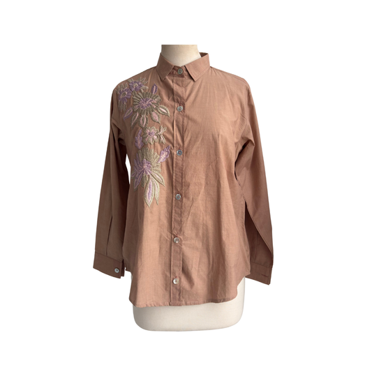 Sanam C Beige And Lavender Embroidered Shirt | Gently Used |