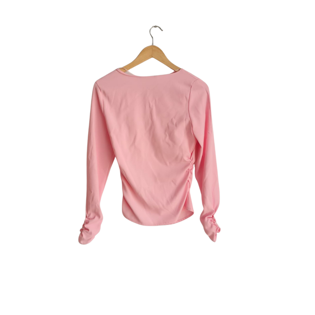 ZARA Pink Asymmetrical Neckline Ruched Detail Top | Pre Loved |