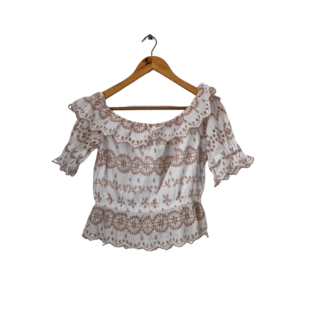 River Island White Off Shoulder Lace Cut-Work Blouse | Gently Used |