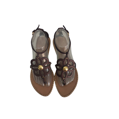 Louis Vuitton Brown Leather Fidji Flower Sandals | Pre Loved |