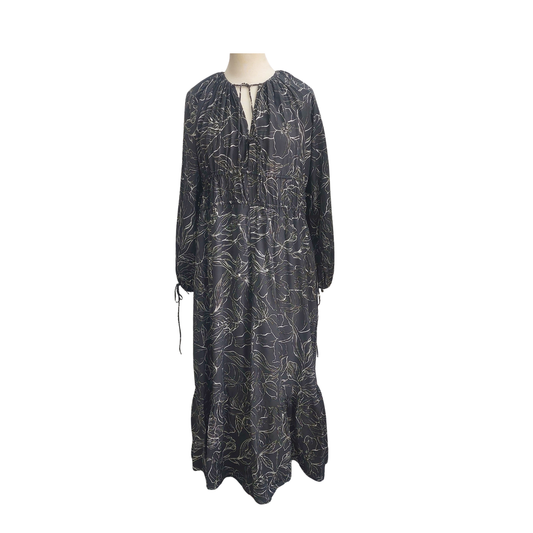 H&M Black Floral Drawstring Oversized Maxi Dress | Pre Loved |