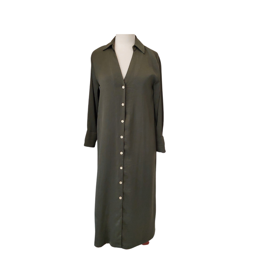 Zara Green Satin Button Down Dress | Pre Loved |
