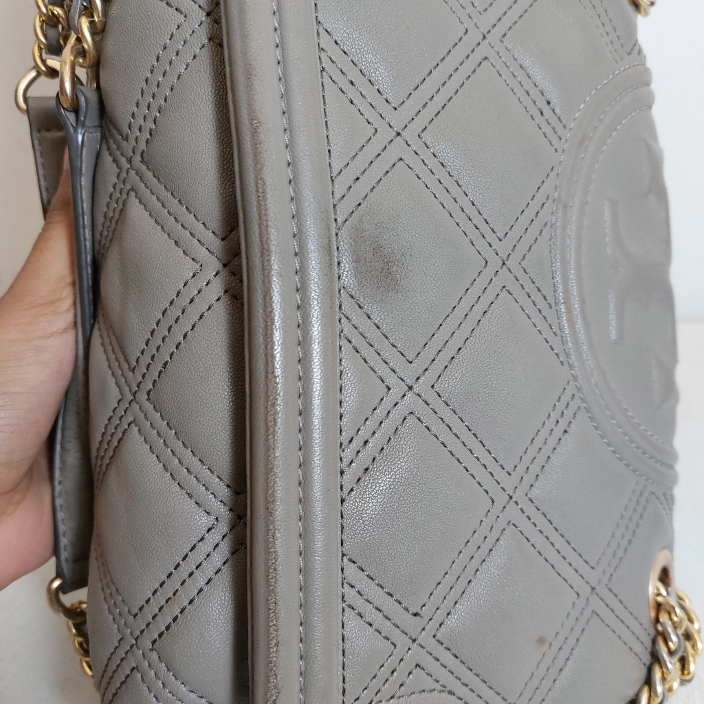 Tory Burch Grey Heron Soft Leather Fleming Tote Bag | Pre Loved |