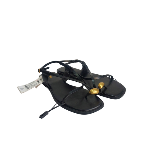 Zara Black & Metallic Gold Sandals | Brand New |