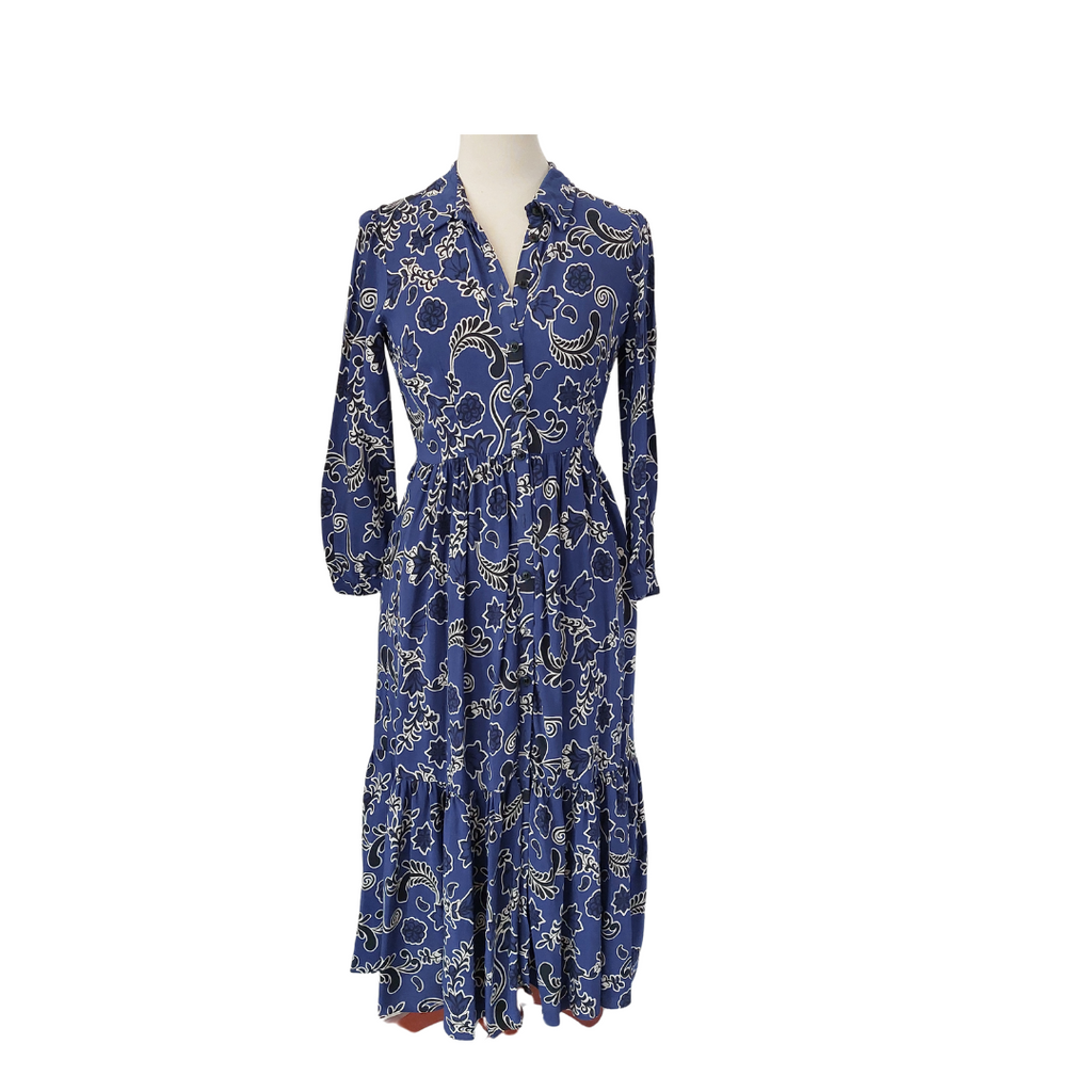 ZARA Blue Floral Printed Collared Tiered Dress | Gently Used |