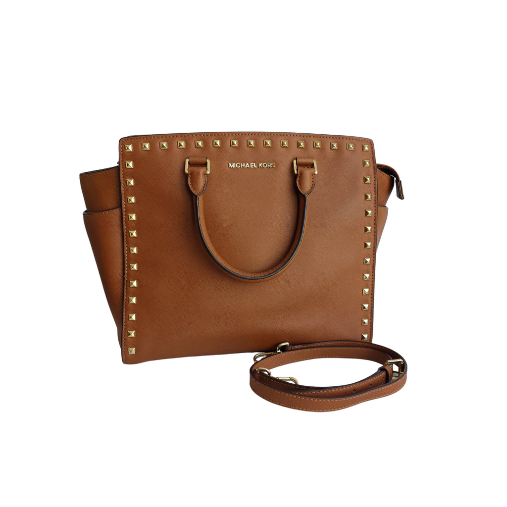 Michael Kors Brown Saffiano Studded Tote Bag | Pre Loved |