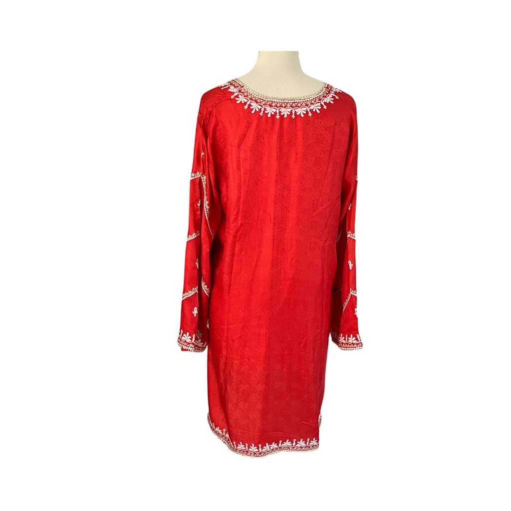 Sania Maskatiya Red-Orange Embellished Silk Kurta with Dupatta | Pre Loved |