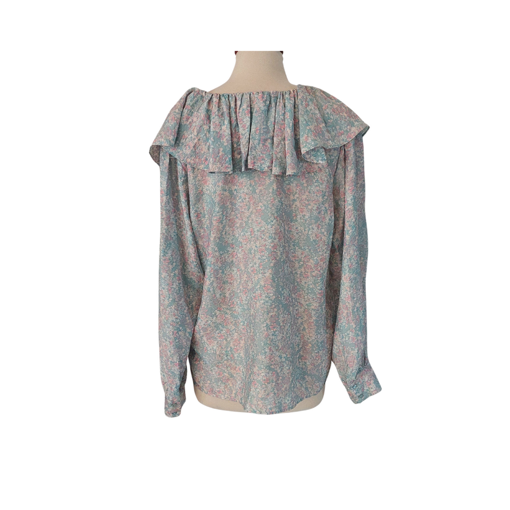 H&M Light Blue Printed Neck Tie And Frill Detail Blouse | Gently Used |