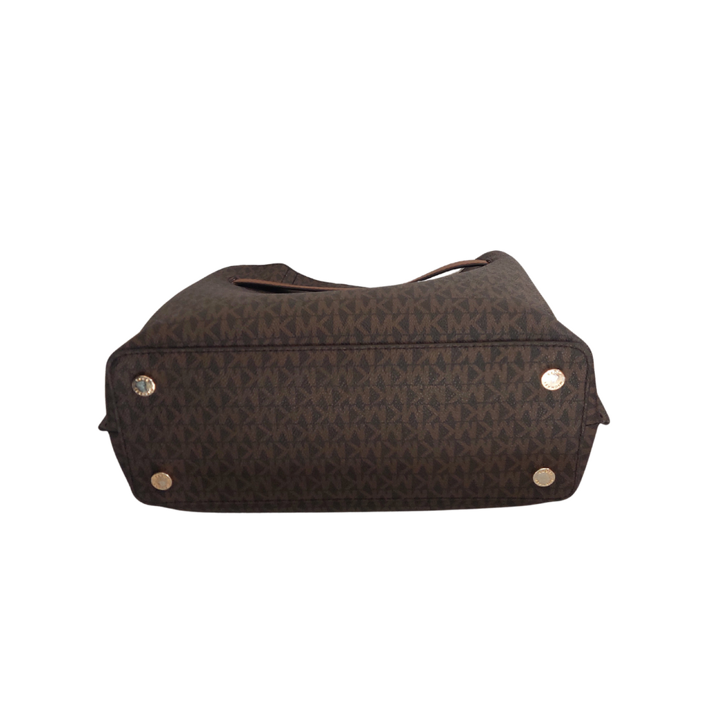 Michael Kors Emilia Large Triple Compartment Signature Brown Mk Satchel Bag | Pre Loved |