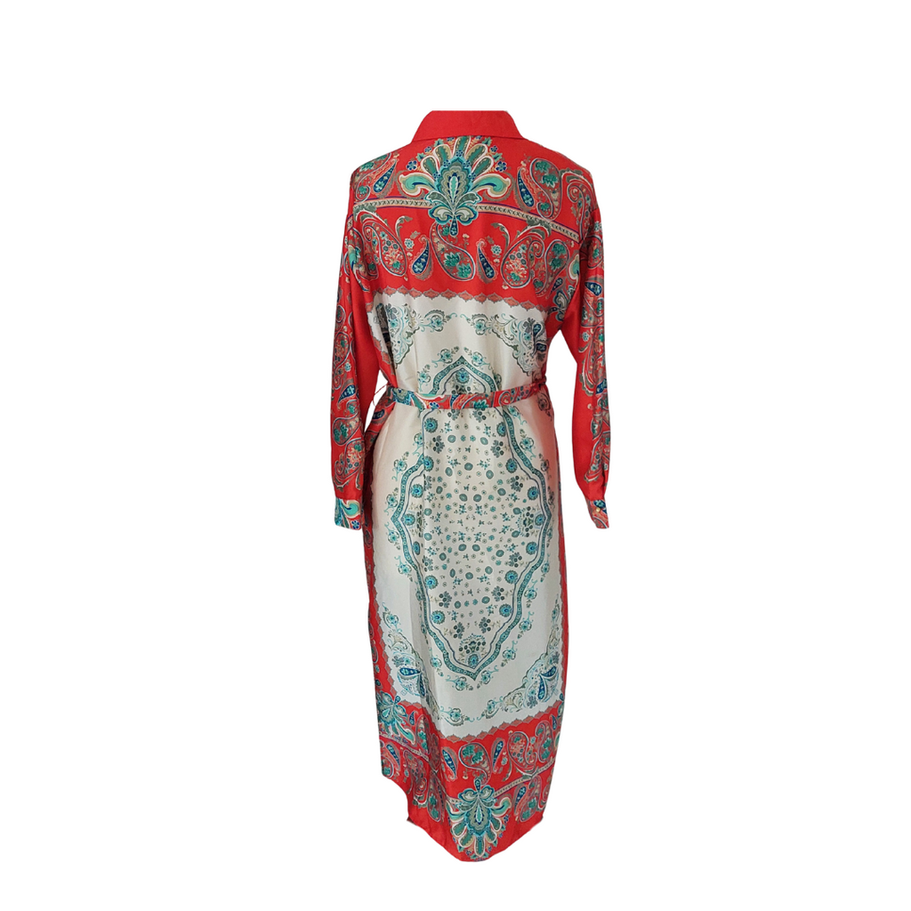 Zara Orange Printed Collared Midi Shirt Dress | Pre Loved |