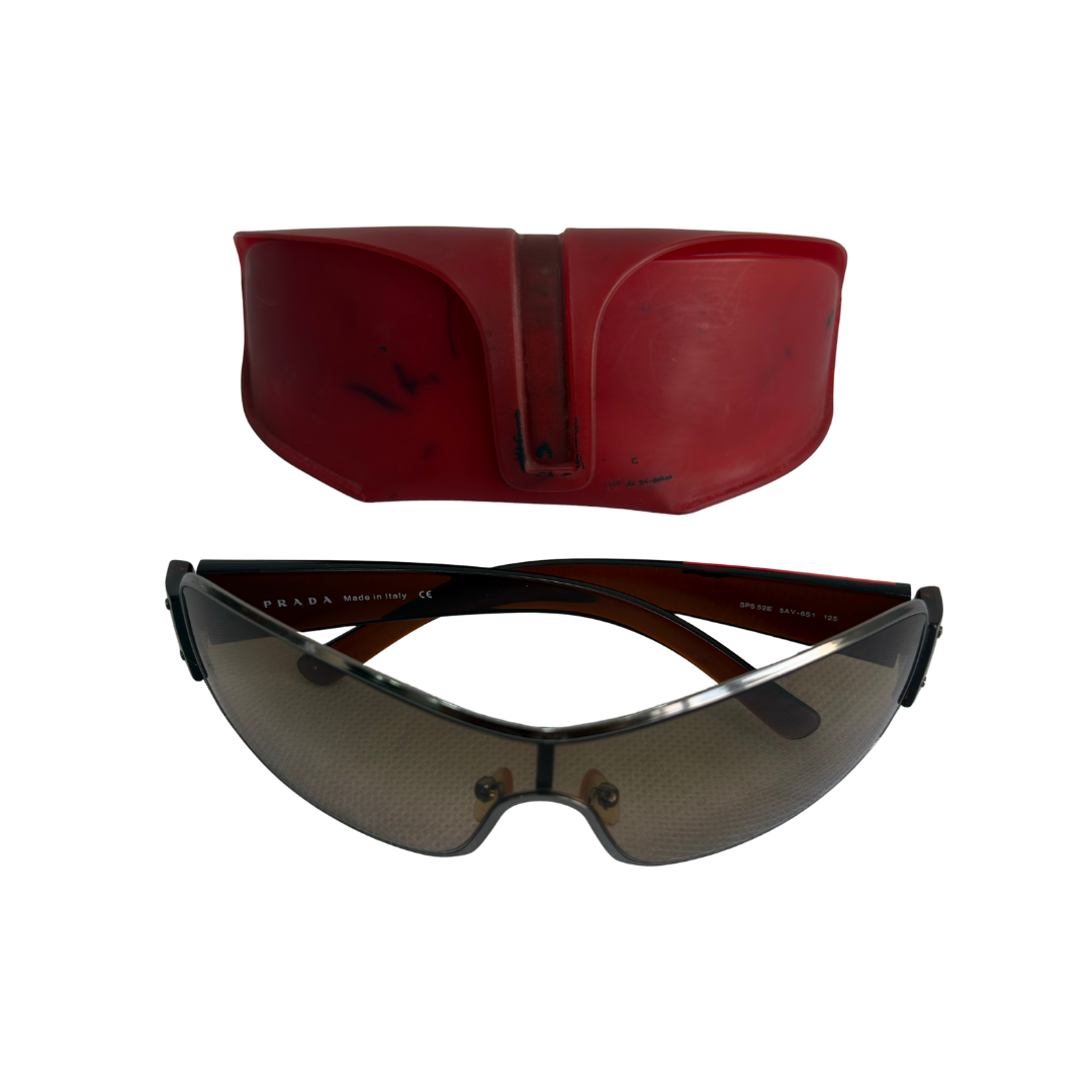 Prada Brown Shield Sport Logo Gradient Sunglasses | Pre Loved |