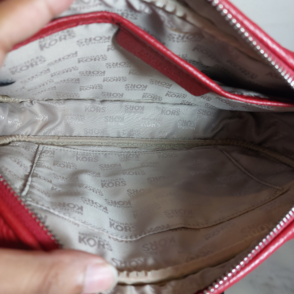 Michael Kors Red Fulton Large EW Pebbled Leather Crossbody Bag | Pre Loved |