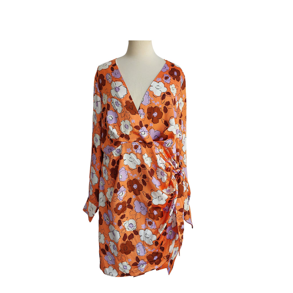 ZARA Orange Floral Printed Wrap Short Dress | Brand New |