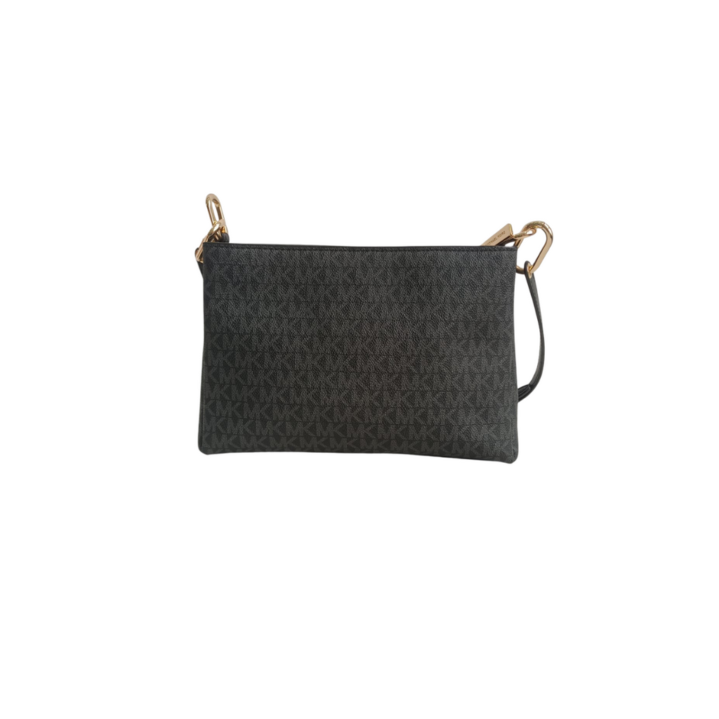 Michael Kors Black Monogram Trisha Medium Logo Crossbody Bag | Like New |