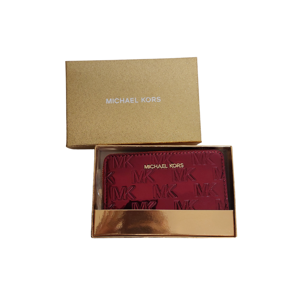Michael Kors Deep Red Jet Set Small Zip Around Card Case | Brand New |