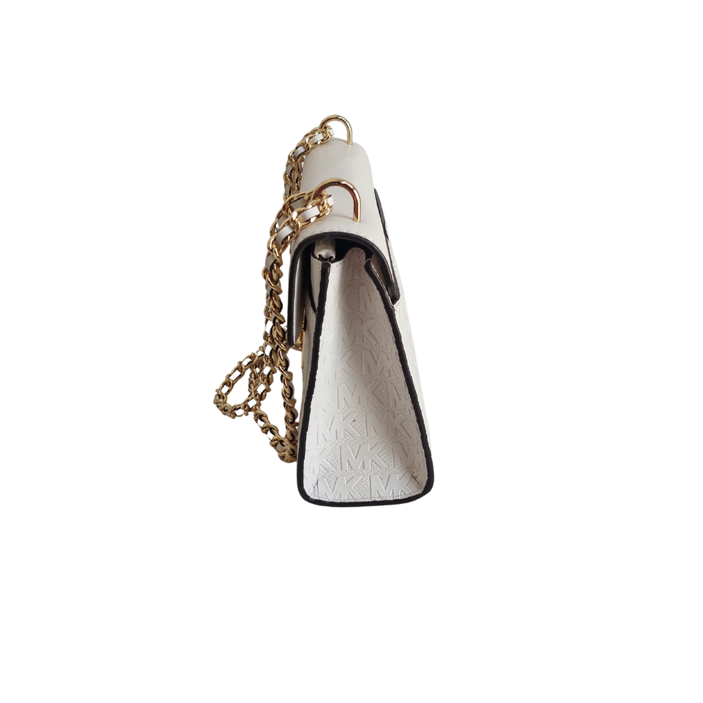 Michael Kors White Vegan Leather Rose Medium Shoulder Chain Crossbody Bag | Gently Used |