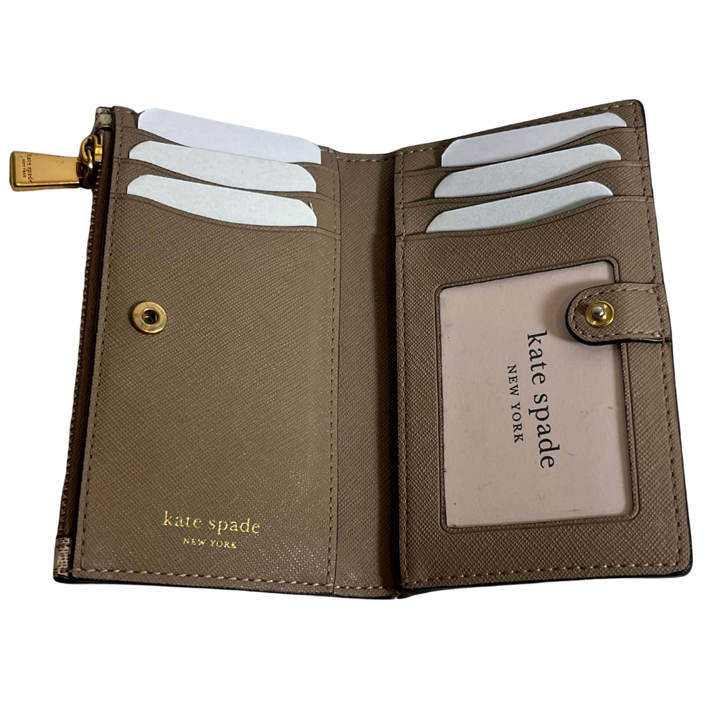 Kate Spade Beige Flower Mongoram Coated Canvas Bifold Slim Wallet | Like New |