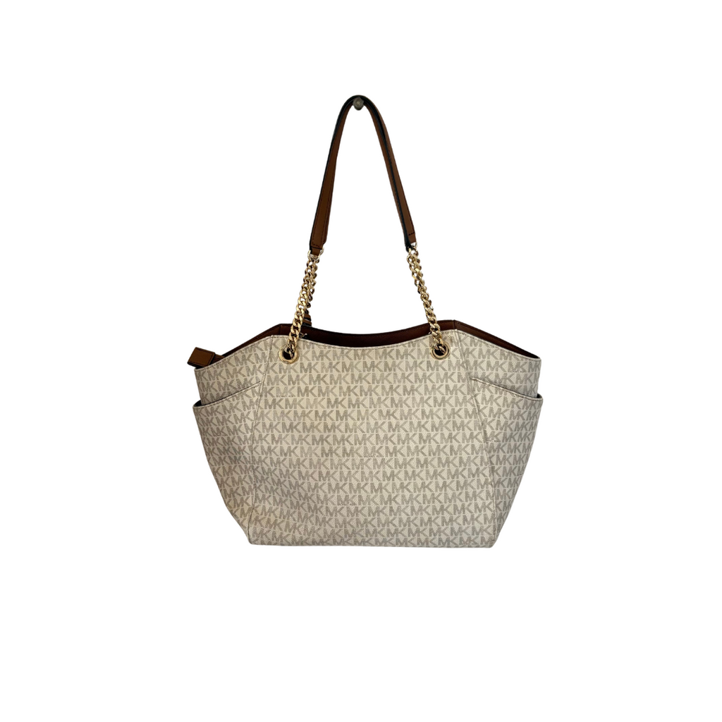Michael Kors Vanilla Monogram Jet Set Travel Chain Shoulder Tote | Gently Used |