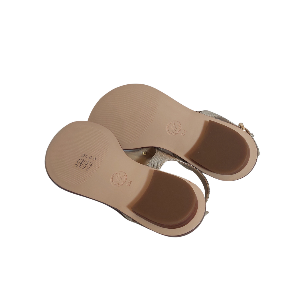 Michael Kors Gold MK Plate Leather Thongs Sandals | Brand New |
