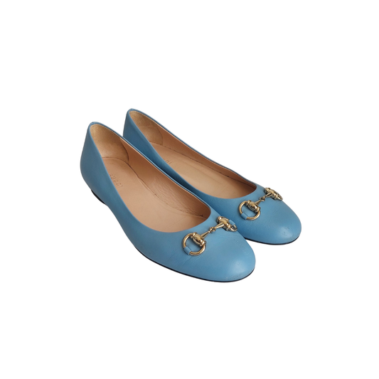 GUCCI Blue Horsebit Leather Ballet Flats | Pre Loved |