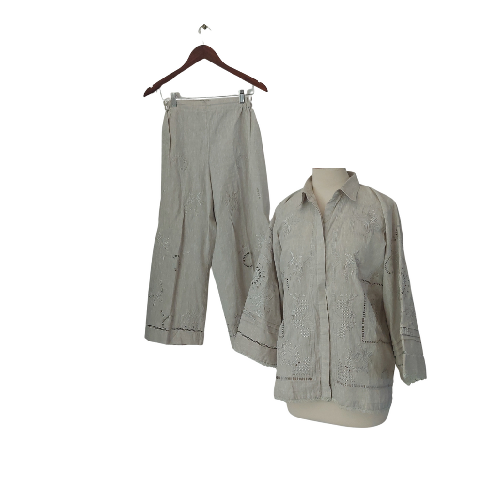 Nia Mia Light Grey Embroidered Cut-Work Co-Ord Set | Gently Used |