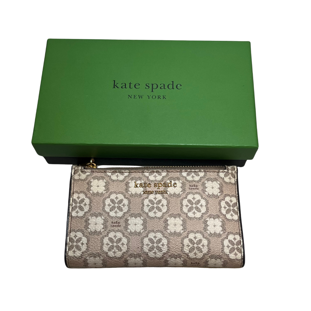 Kate Spade Beige Flower Mongoram Coated Canvas Bifold Slim Wallet | Like New |
