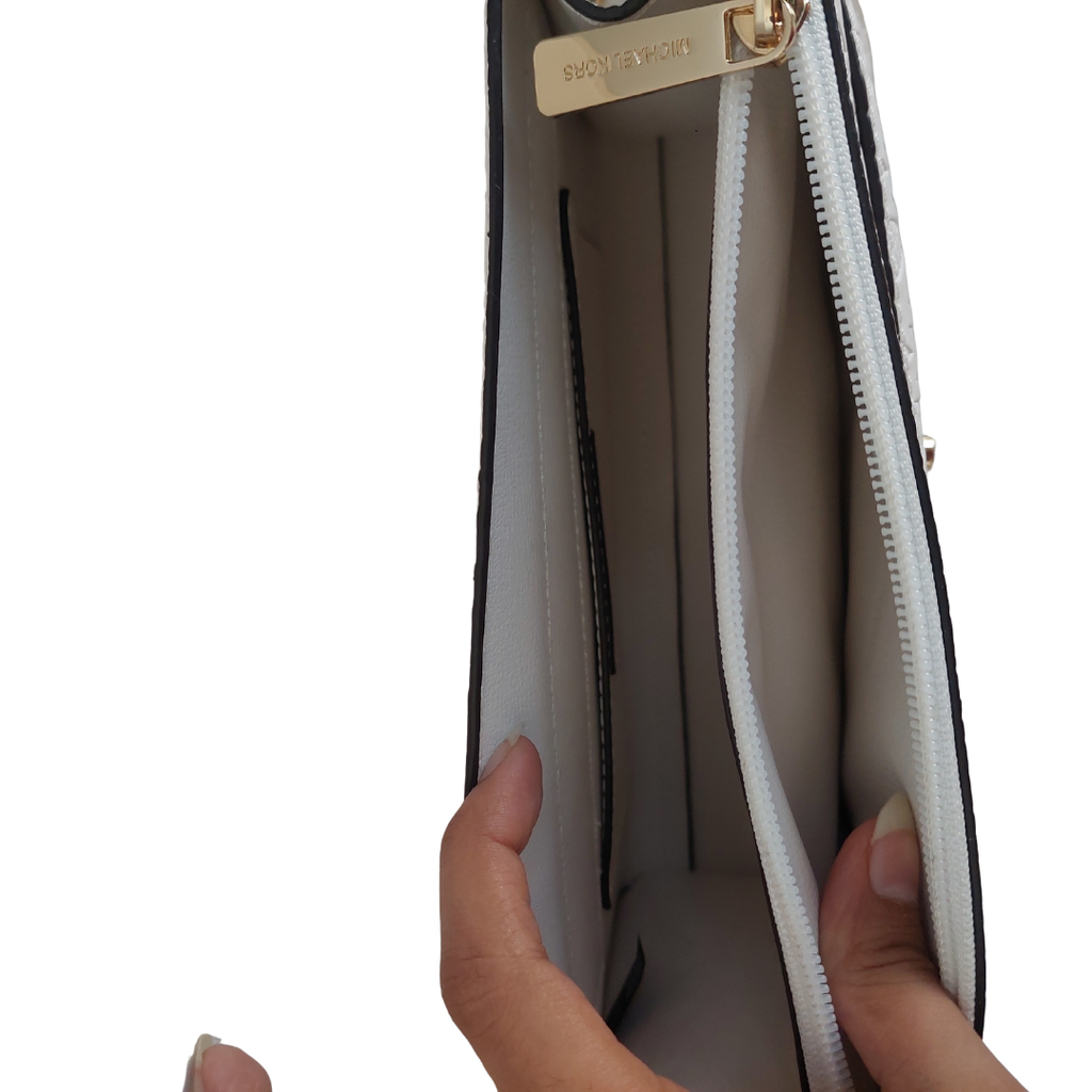 Michael Kors White Vegan Leather Rose Medium Shoulder Chain Crossbody Bag | Gently Used |