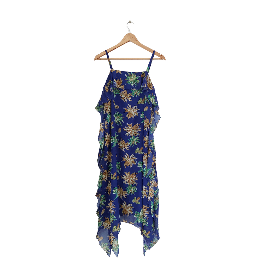 WD-NY Blue Floral Printed Sleeveless Dress | Like New |