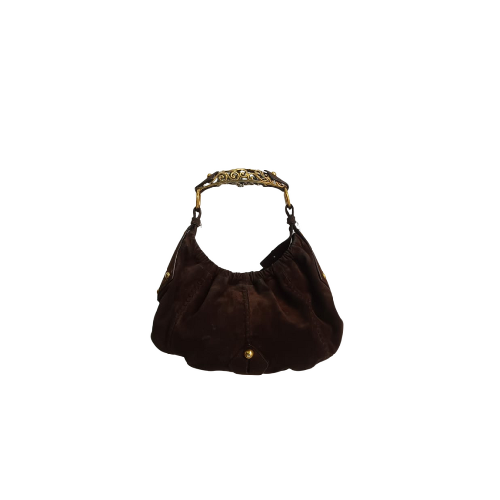 Yves Saint Laurent Vincennes Dark Chocolate Brown Suede Leather Gold Handle Bag | Pre Loved |