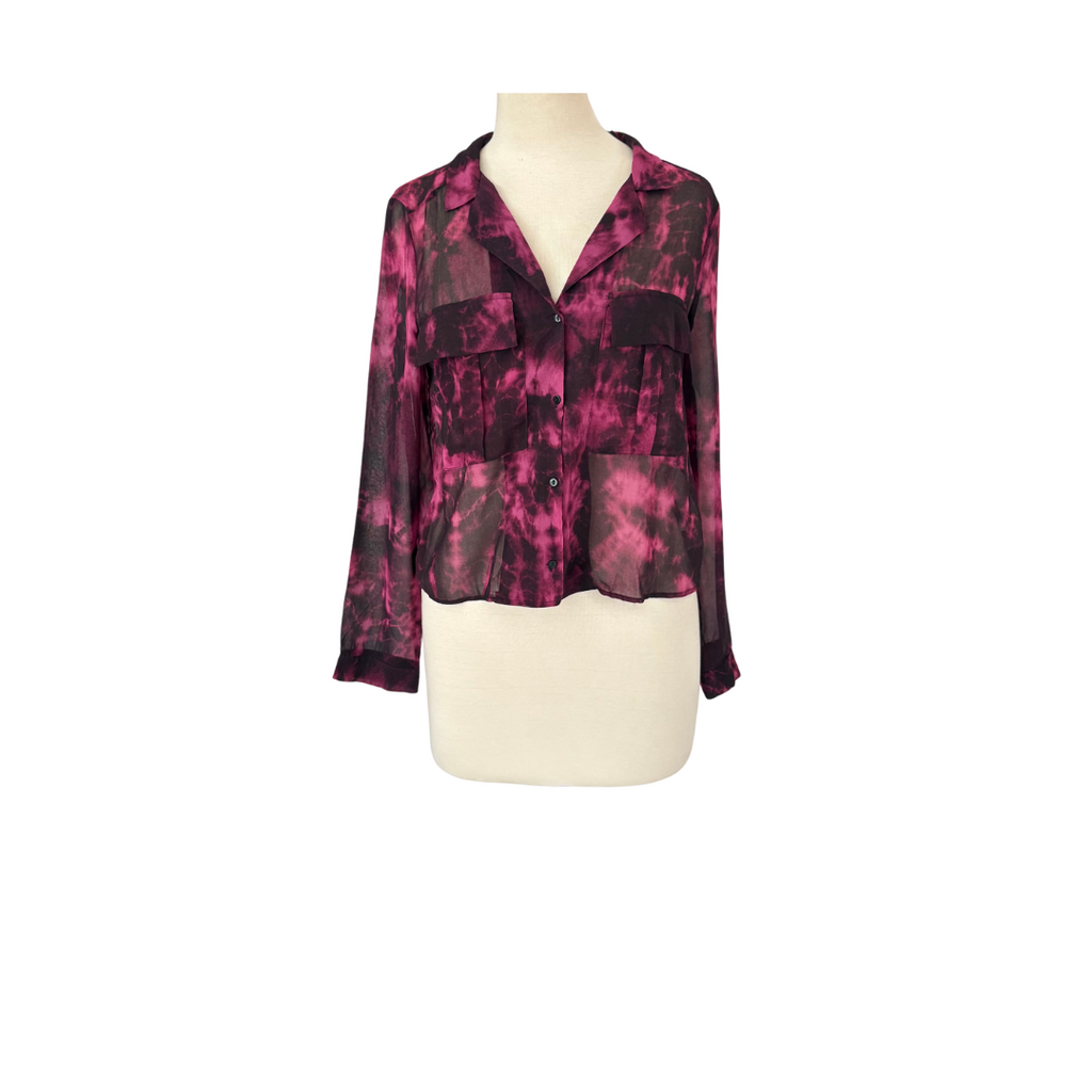 ZARA Pink & Black Sheer Collared Top | Gently Used |