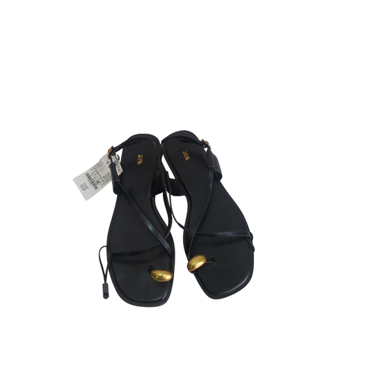 Zara Black & Metallic Gold Sandals | Brand New |
