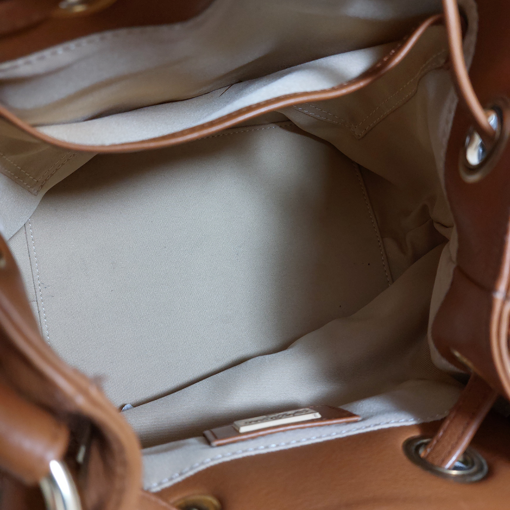 Jafferjees Tan Soft Leather Small Bucket Bag | Pre Loved |