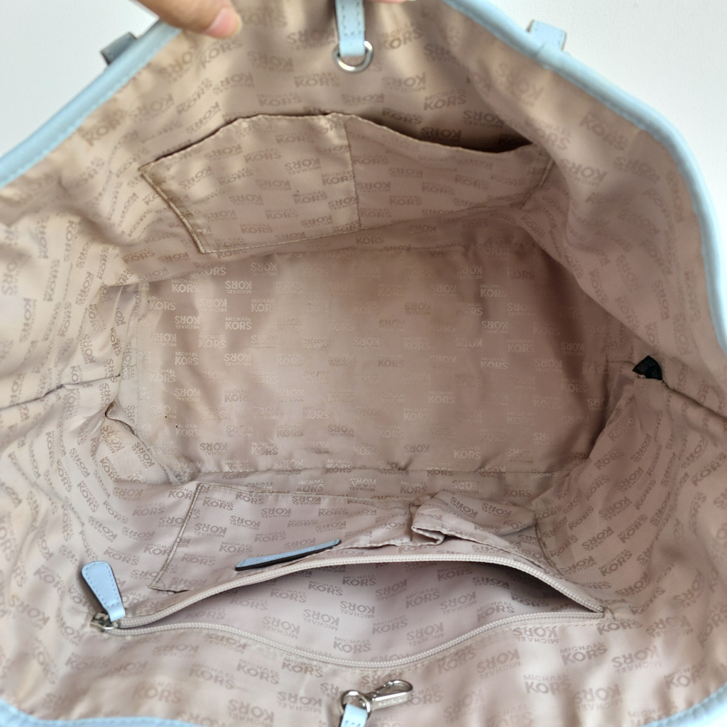 Michael Kors Light Blue Leather Jet Set Travel Shoulder Bag | Pre Loved |