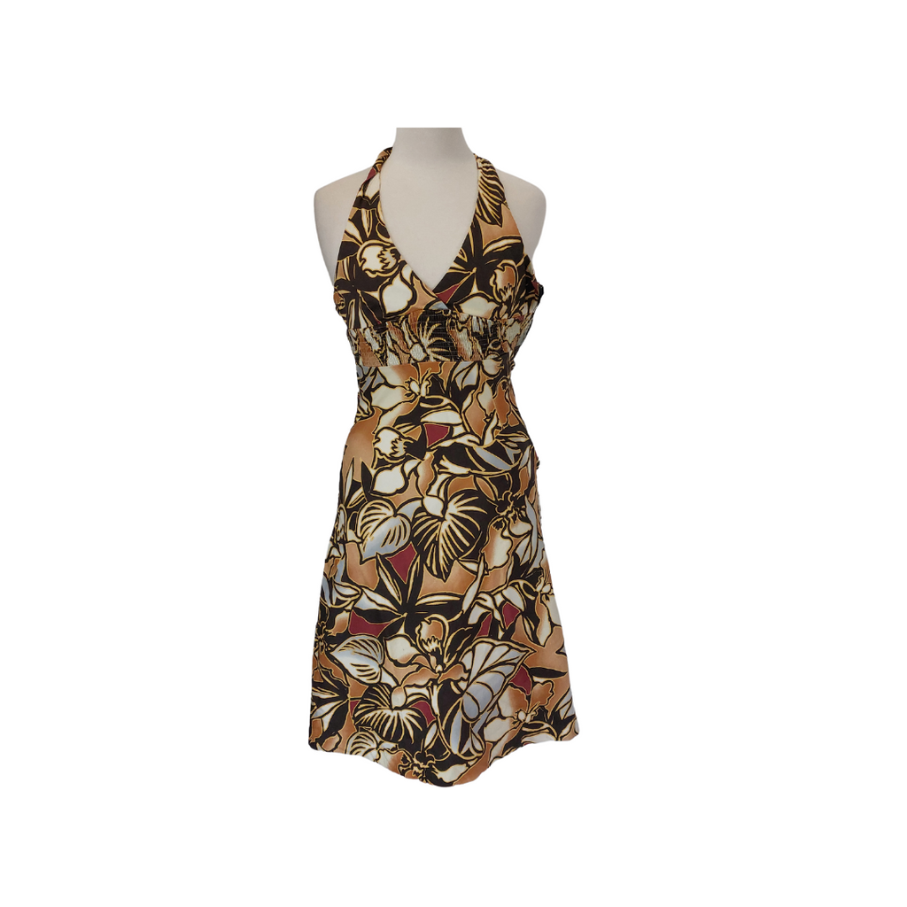 ZARA Brown Printed Backless Halter-neck Dress | Pre Loved |