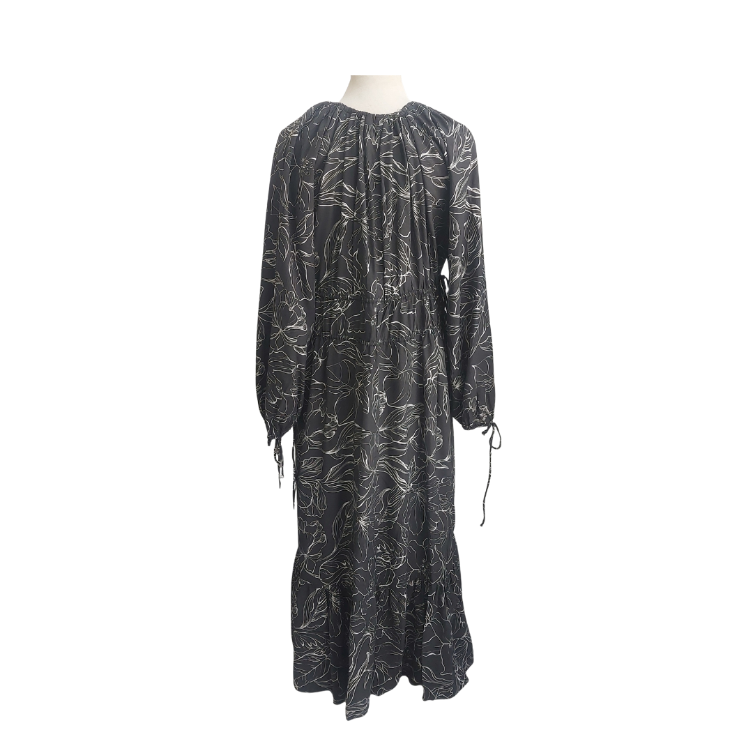 H&M Black Floral Drawstring Oversized Maxi Dress | Pre Loved |
